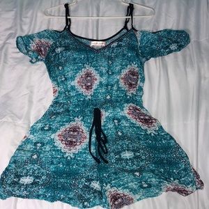 Blue patterned off the shoulder romper